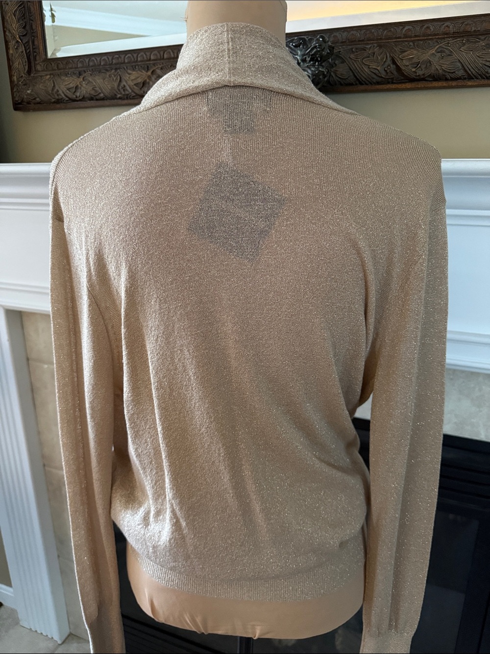 NWT jcpenney Gold Lurex Surplice Top Shimmery Large Lightweight Sheer Sweater - Picture 5 of 8